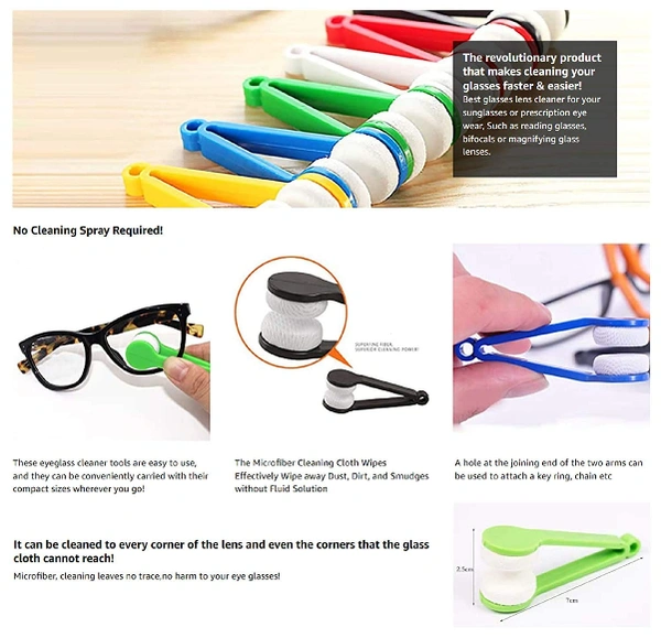 Premium Microfiber Portable Eyeglass Spectacles Sunglass Lens Cleaner Brush Clip Tool With Key Hole (Multi Colour) Pack Of 1 